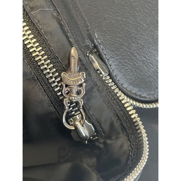 Chrome Hearts Rare Black Leather Handbag With Dual Zipper Closure & Silver Accen - Picture 9 of 14